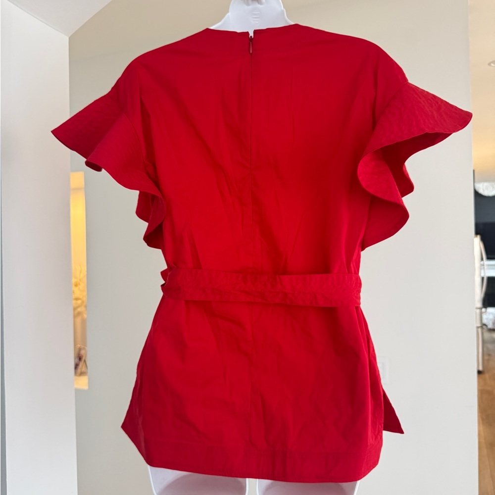 Like New Lauren Ralph Lauren Red Chic Butterfly/Flutter Sleeves & Tie Belt, S - Picture 2 of 4